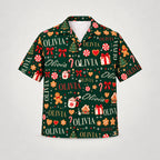 Design 1 Green, custom name Christmas Hawaiian shirt (sample name OLIVIA)