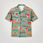 Design 1 Mint, custom name Christmas Hawaiian shirt (sample name OLIVIA)