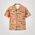 Design 1 Orange, custom name Christmas Hawaiian shirt (sample name OLIVIA)