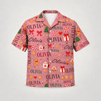 Design 1 Pink, custom name Christmas Hawaiian shirt (sample name OLIVIA)