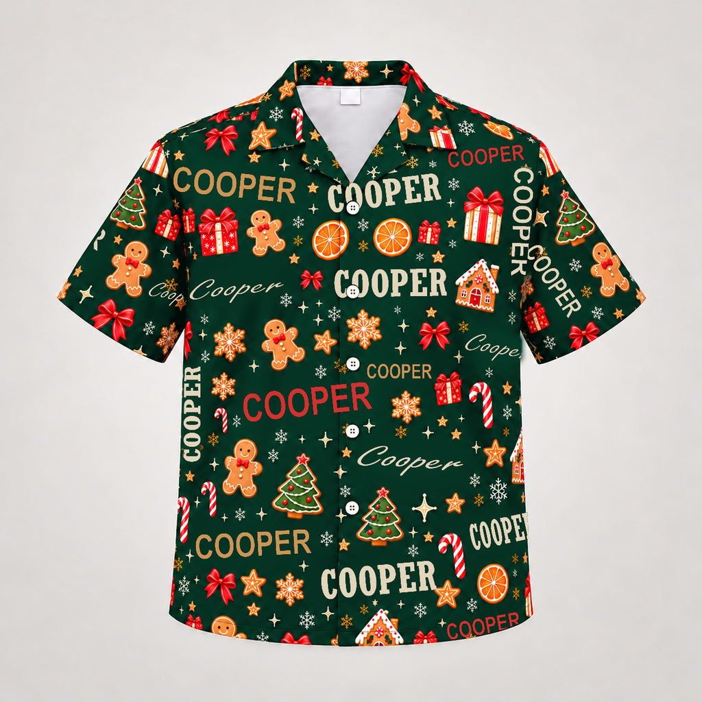 Design 2 Green, custom name Christmas Hawaiian shirt (sample name COOPER)