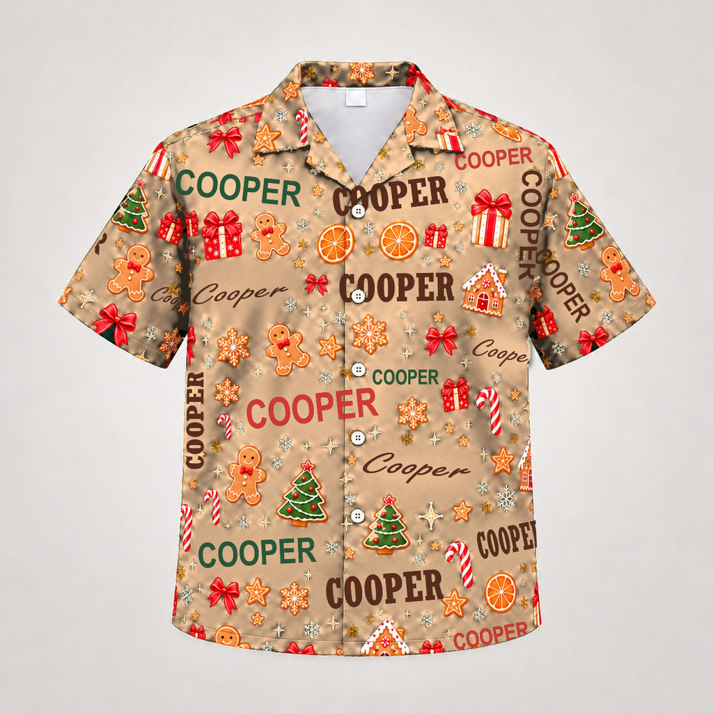 Design 2 Orange, custom name Christmas Hawaiian shirt (sample name COOPER)