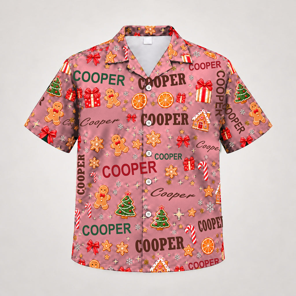 Design 2 Pink, custom name Christmas Hawaiian shirt (sample name COOPER)