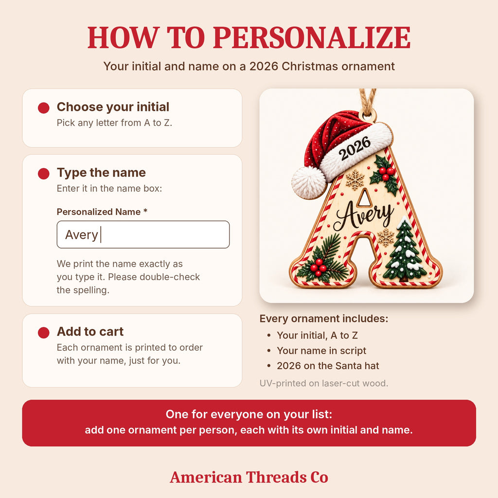 How to personalize: choose your initial, type the name, add to cart