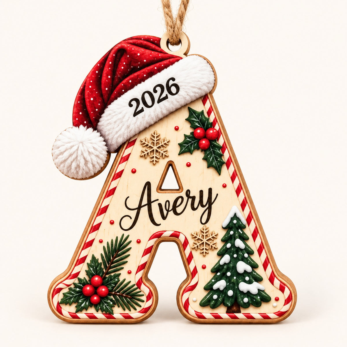 Letter A initial Christmas ornament with name