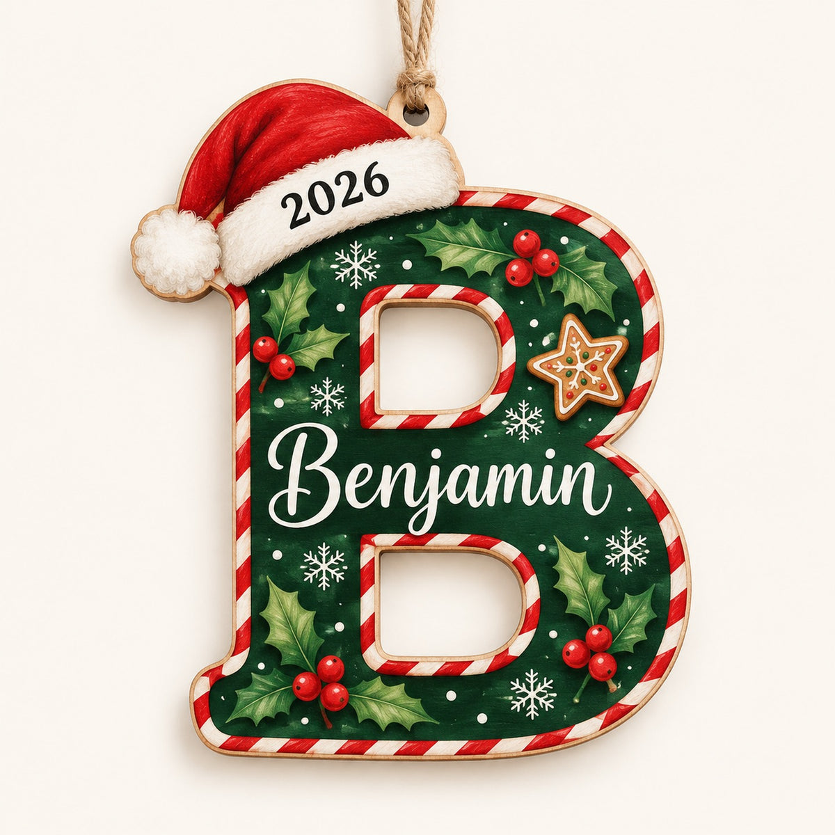 Letter B initial Christmas ornament with name