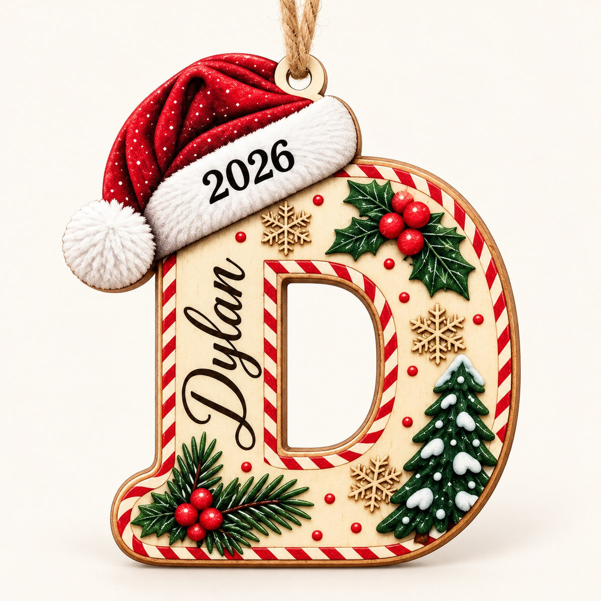 Letter D initial Christmas ornament with name