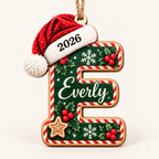 Letter E initial Christmas ornament with name