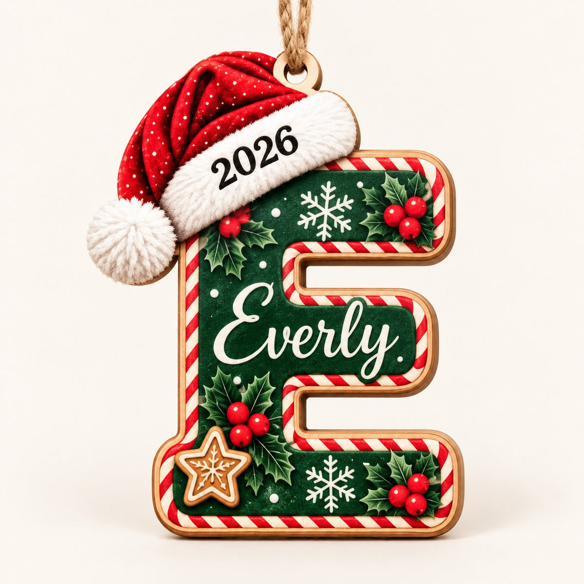 Letter E initial Christmas ornament with name