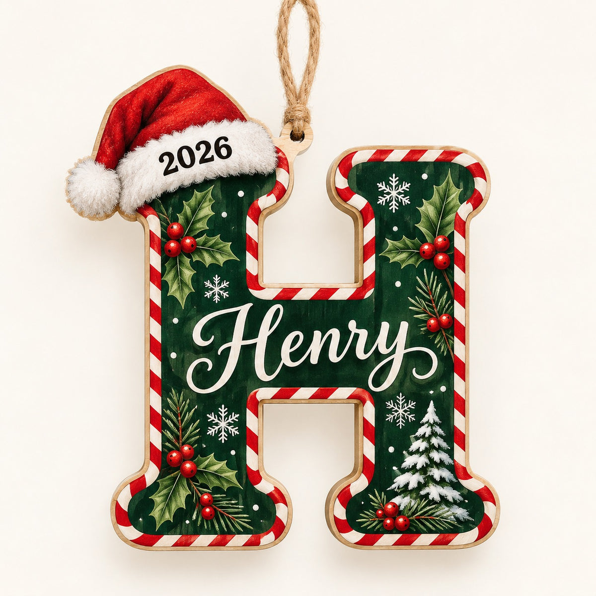 Letter H initial Christmas ornament with name