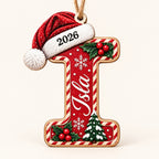 Letter I initial Christmas ornament with name