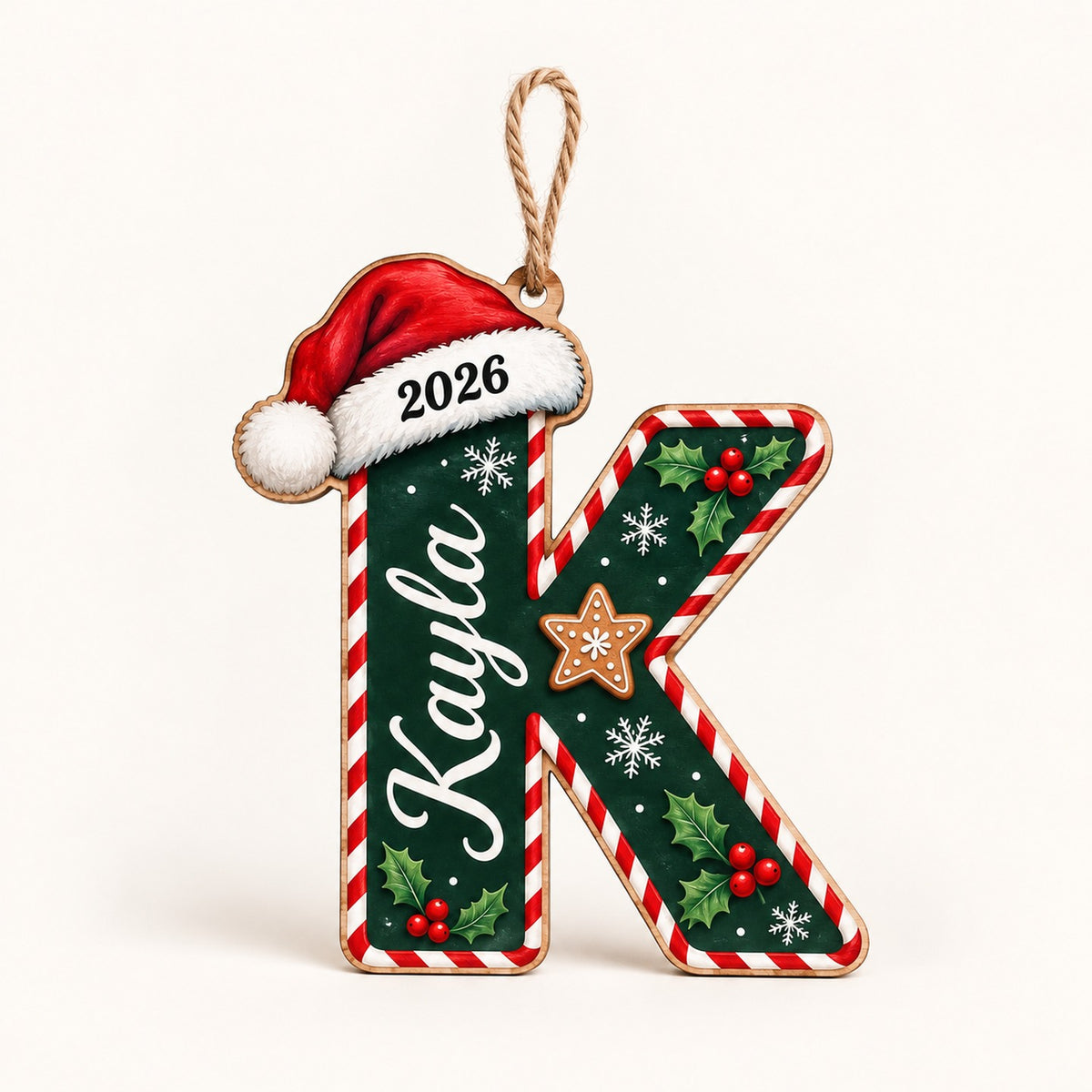 Letter K initial Christmas ornament with name