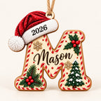 Letter M initial Christmas ornament with name