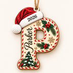 Letter P initial Christmas ornament with name