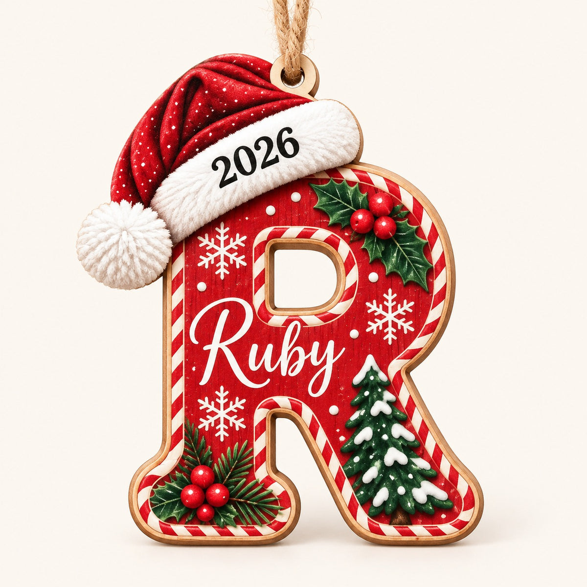 Letter R initial Christmas ornament with name