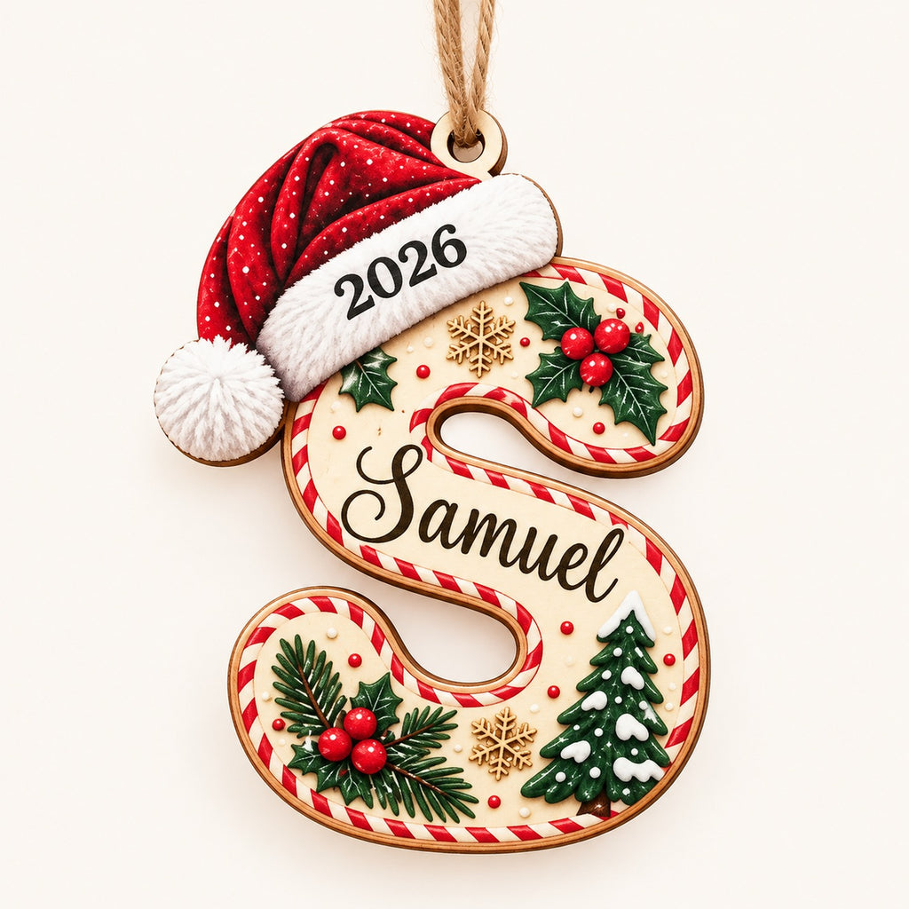 Letter S initial Christmas ornament with name