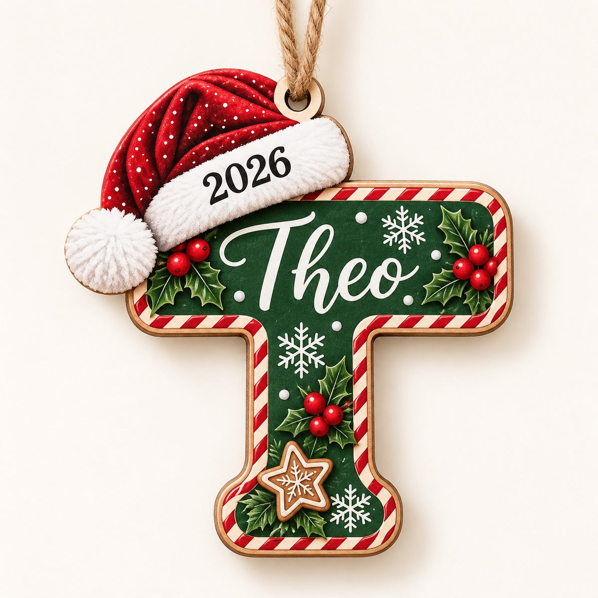 Letter T initial Christmas ornament with name