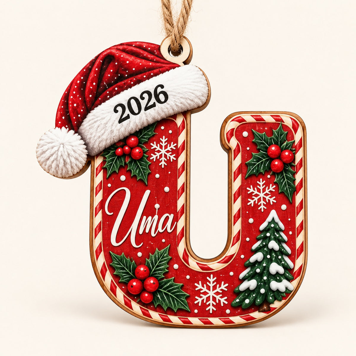 Letter U initial Christmas ornament with name