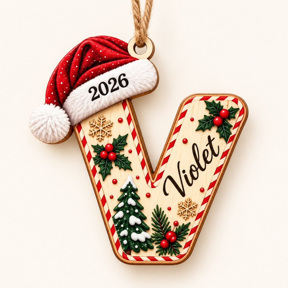 Letter V initial Christmas ornament with name