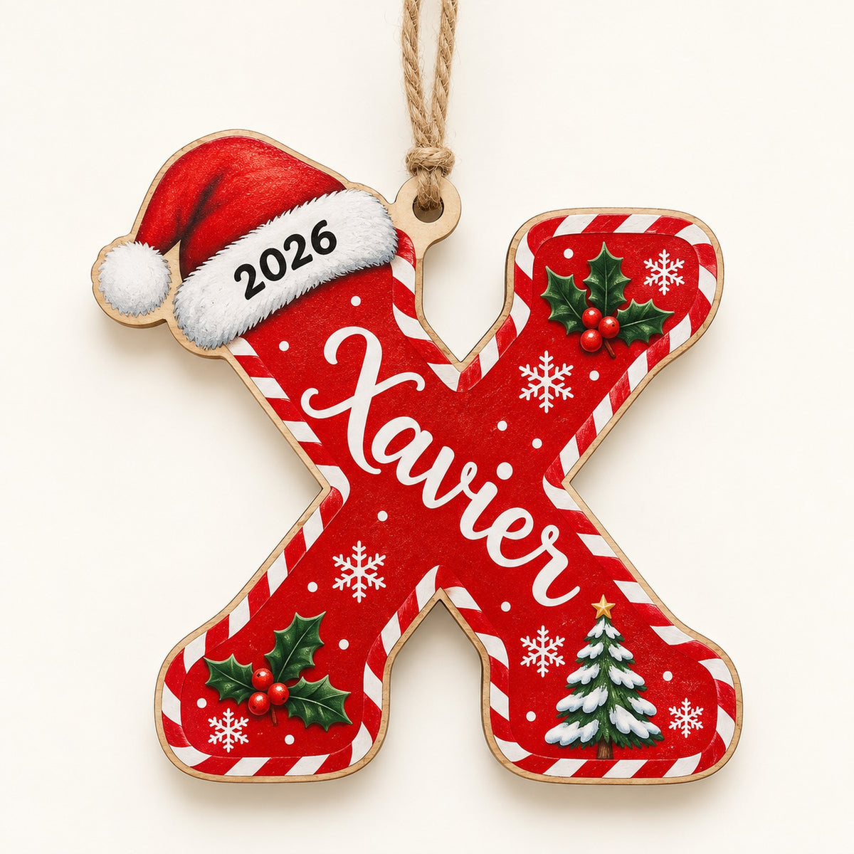 Letter X initial Christmas ornament with name
