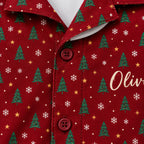 Close-up of the red fabric and printed name