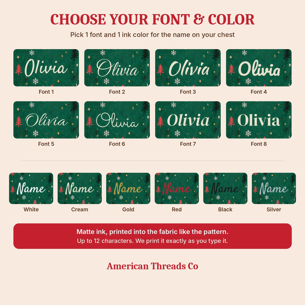 Choose your font and color: 8 fonts and 6 ink colors