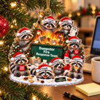 Dumpster Fire Response Team ornament on an office desk tree, coworker gift