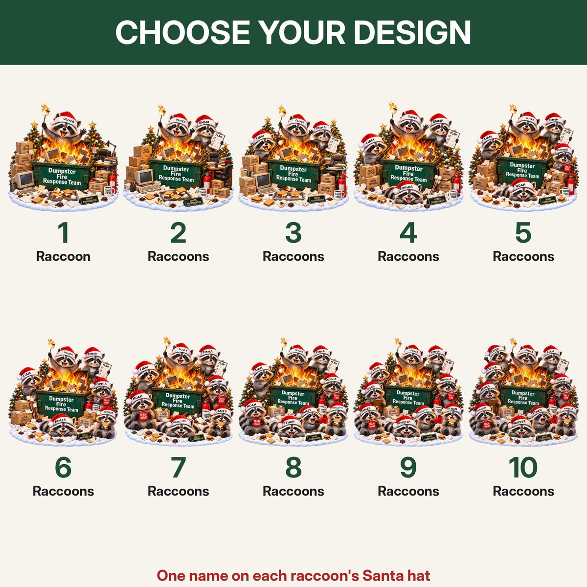 Choose your design: 1 to 10 raccoons