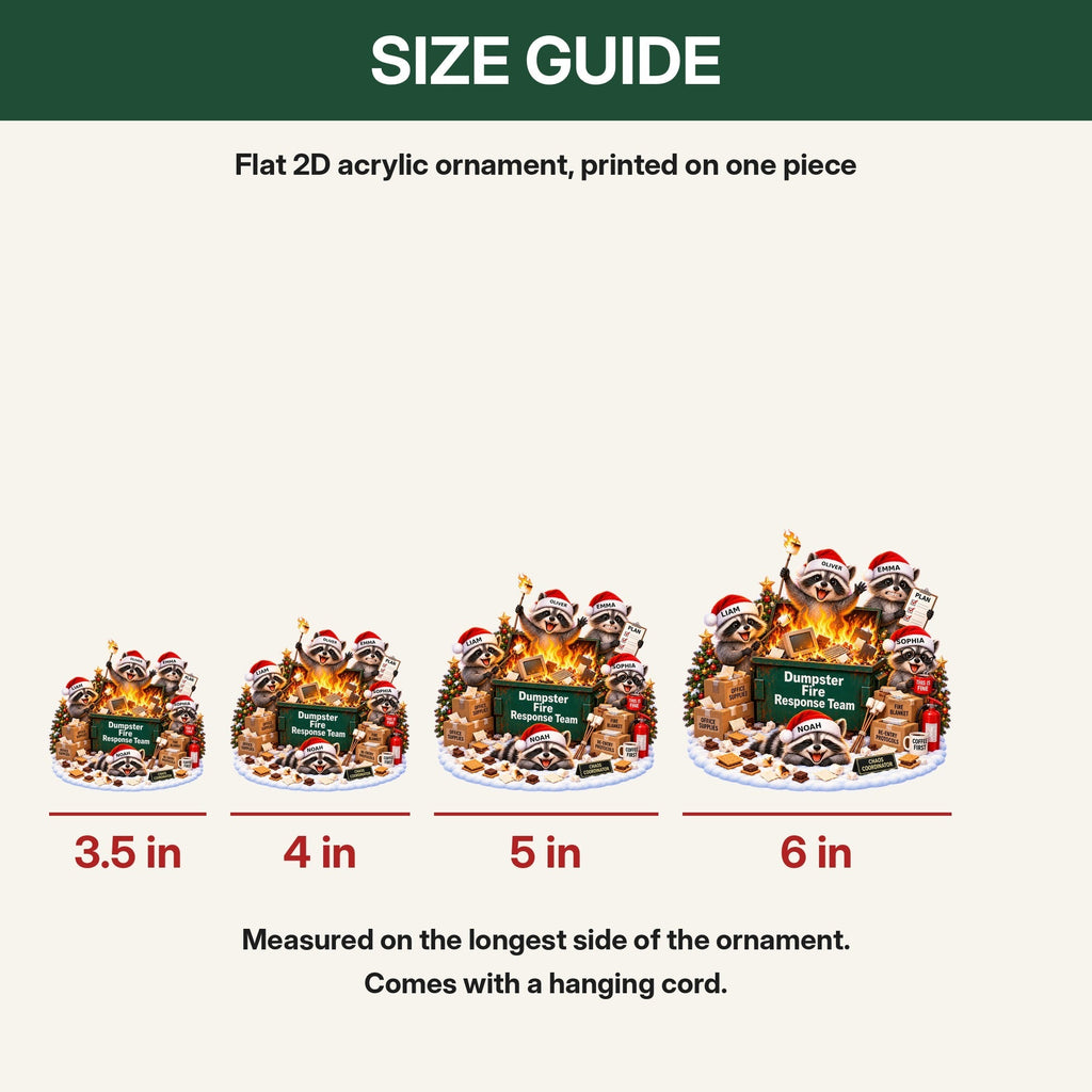 Acrylic ornament size guide: 3.5, 4, 5 and 6 inches