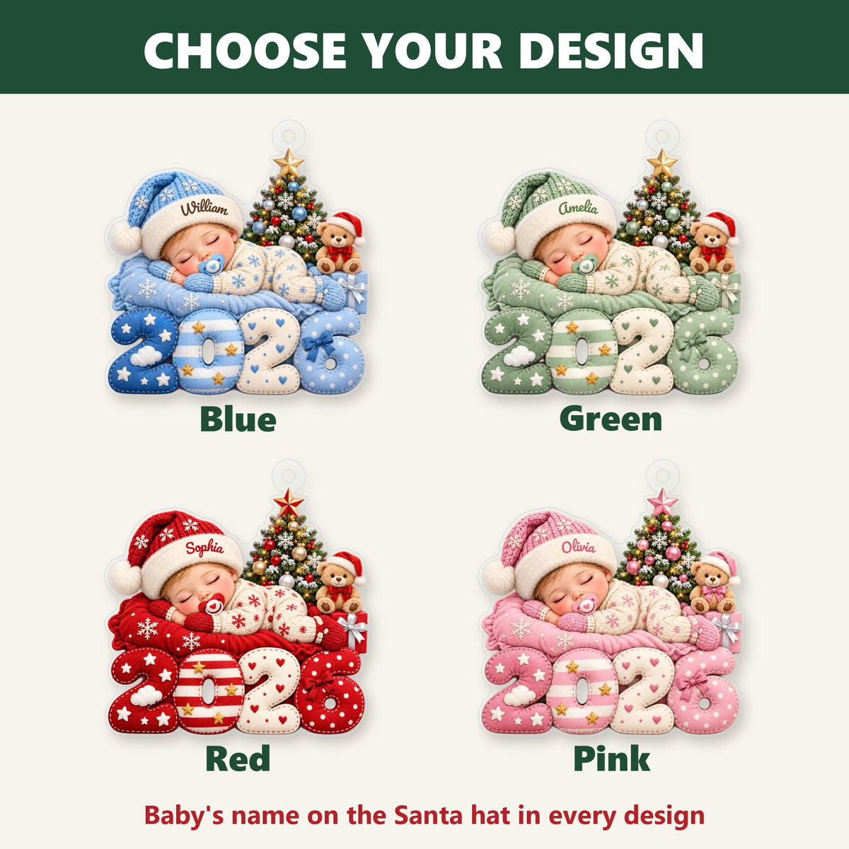 Choose your design: Blue, Green, Red, Pink