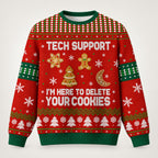 Red & Green Tech Support ugly Christmas sweater, front view