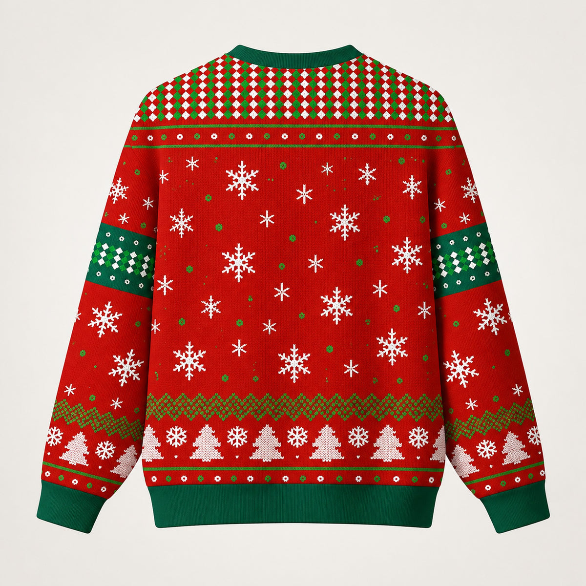 Red & Green Tech Support ugly Christmas sweater, back view