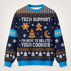 Navy & Blue Tech Support ugly Christmas sweater, front view
