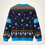 Navy & Blue Tech Support ugly Christmas sweater, back view